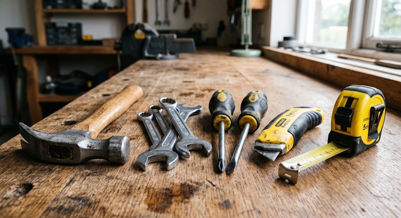 Hand tools available to hire, including hammers, screwdrivers and wrenches